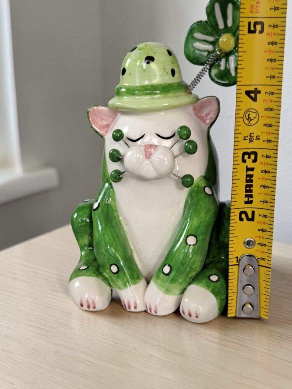 WhimsiClay Amy Lacombe Fancy Felines 5" Clover Green W Hat Figurine 2002 - Picture 7 of 14